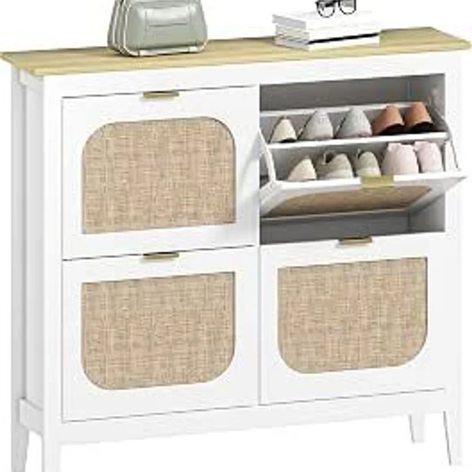 BOXED HOMCOM SHOE STORAGE CABINET WITH 4 FLIP DRAWERS, HOLDS 20 PAIRS, WHITE