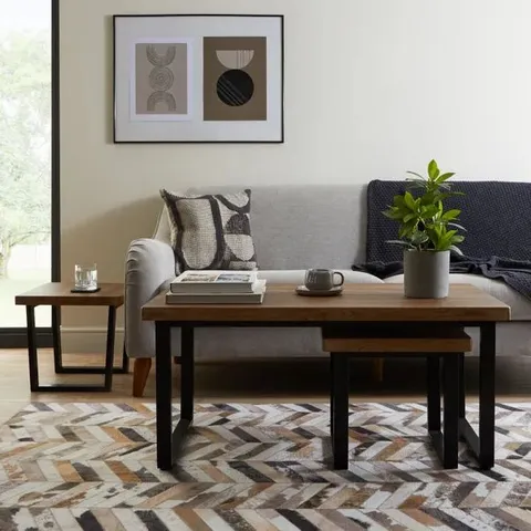 BOXED FREDDIE NEST COFFEE TABLES, RUSTIC WOOD EFFECT (1 BOX)