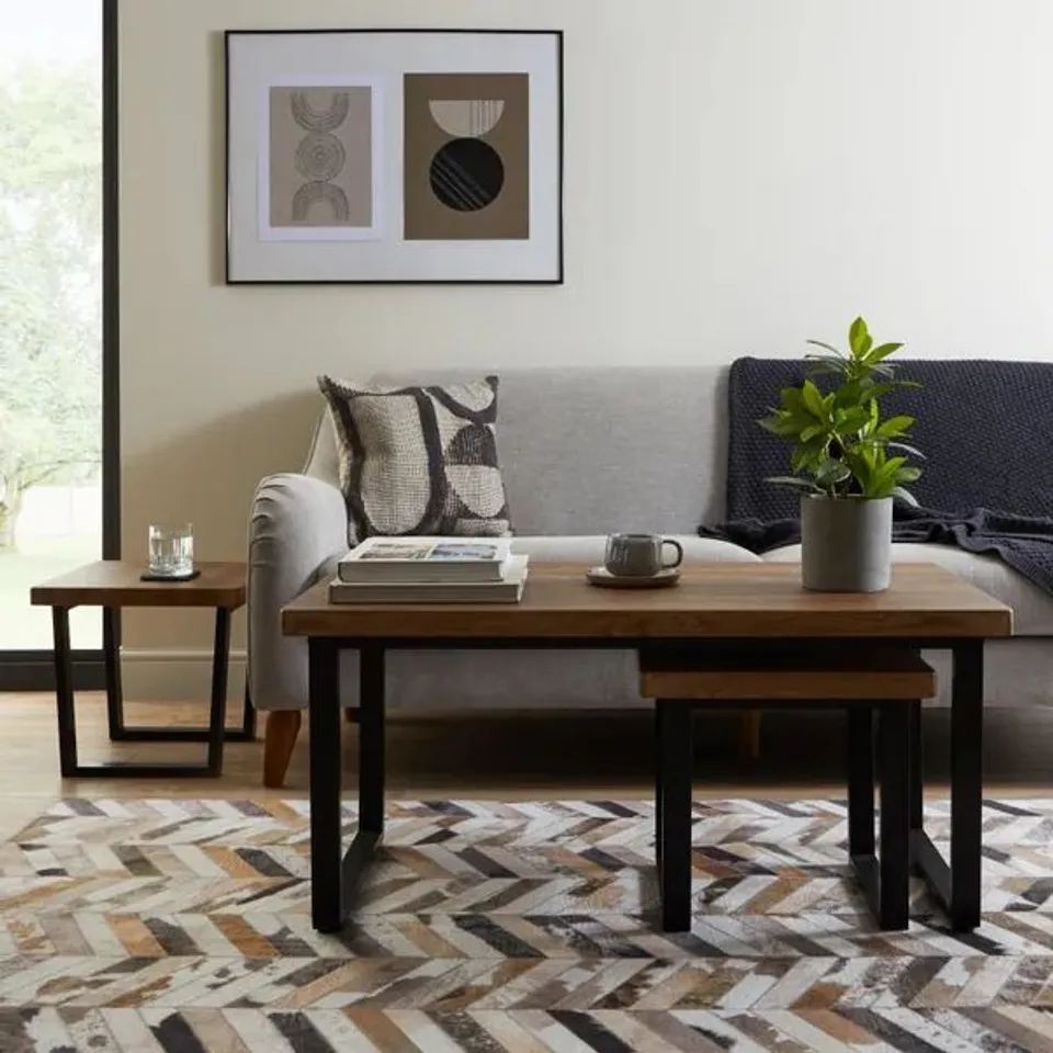 BOXED FREDDIE NEST COFFEE TABLES, RUSTIC WOOD EFFECT (1 BOX)