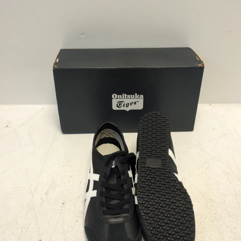 ONITSUKA TIGER SNEAKERS – BLACK WITH WHITE STRIPES (UK 6)