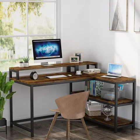 BOXED ORRVILLE WORKSTATION L-SHAPED COMPUTER DESK, CORNER DESK WITH STORAGE (1 BOX)