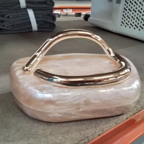 BOXED HARD CASE PEARL EFFECT PINK CLUTCH BAG