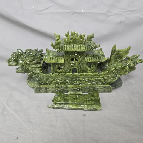 HAND CARVED SERPENTINE DRAGON BOAT ORNAMENT (SAIL MISSING)
