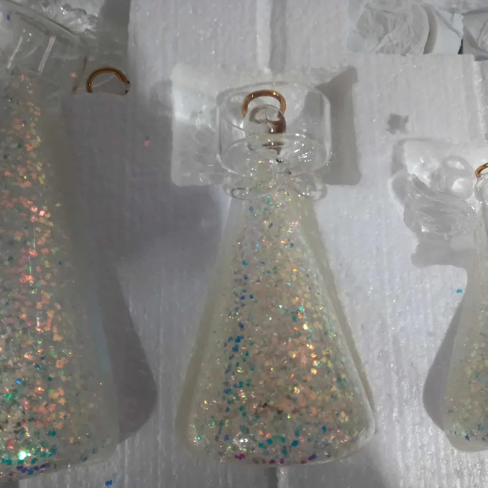 BOXED HOME REFLECTIONS SET OF 3 PRE-LIT GLASS ANGEL CANDLE HOLDERS
