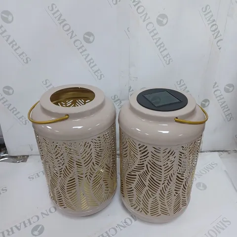 GARDEN REFLECTIONS SET OF 2 PATTERNED SOLAR LANTERNS, LEAF