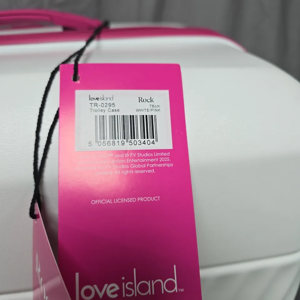 LOVE ISLAND TROLLEY CASE 78CM – WHITE & PINK, OFFICIAL LICENSED PRODUCT