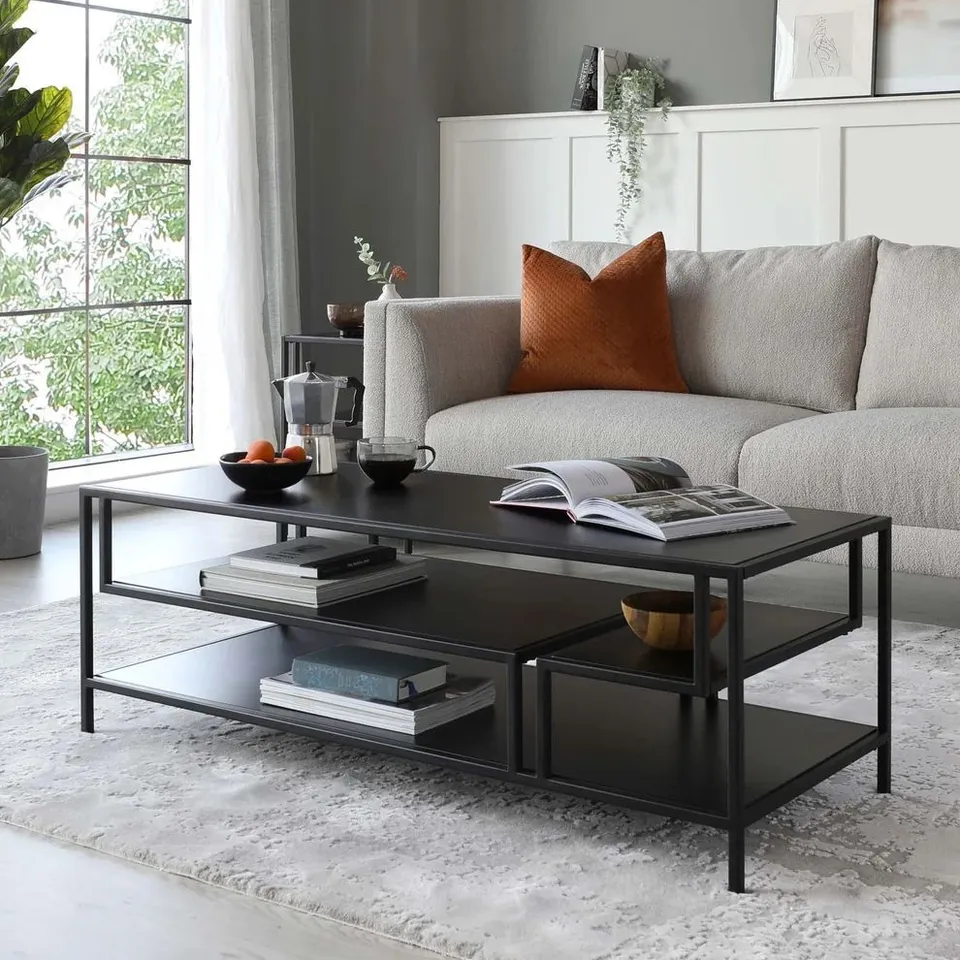 BOXED DANETTI FINLEY BLACK METAL COFFEE TABLE (2 BOXES)