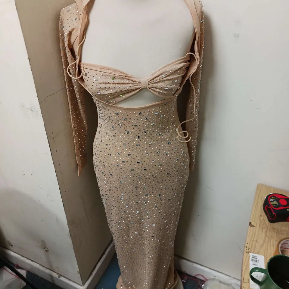 MURCO 2 PIECE COCKTAIL DRESS BEIGE FABRIS WITH CRYSTAL EMBELLISMENT SIZE UK 10