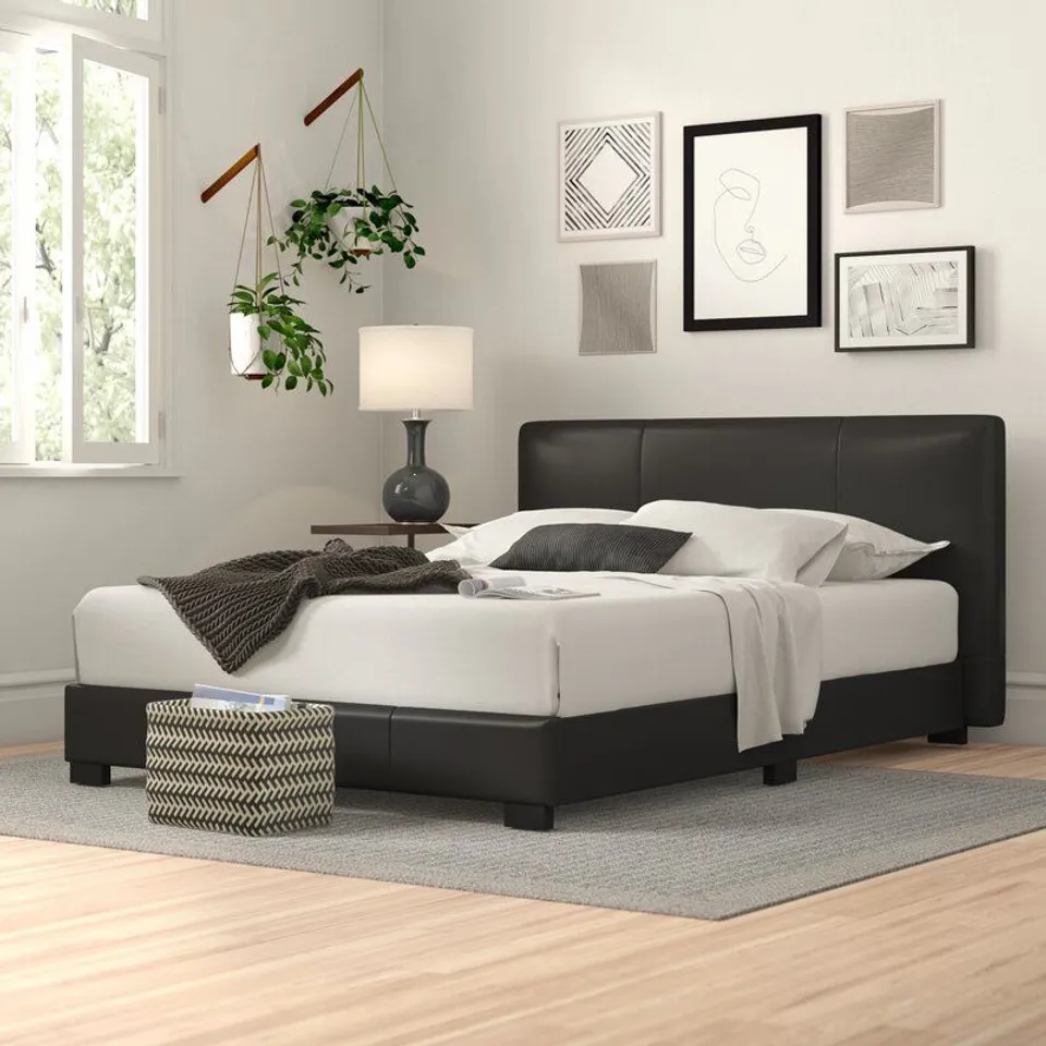 BOXED BLACK ARKADIJUS UPHOLSTERED PLATFORM BED W155 X D208 X H77CM - KINGSIZE (1 BOX)