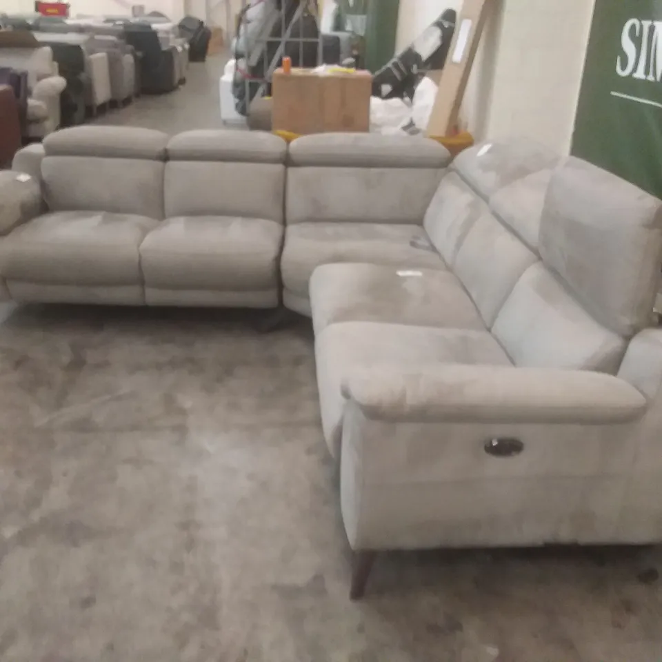 QUALITY DESIGNER COLLINS 2 SEATER POWER RECLINER CORNER CORNER SOFA - GREY FABRIC