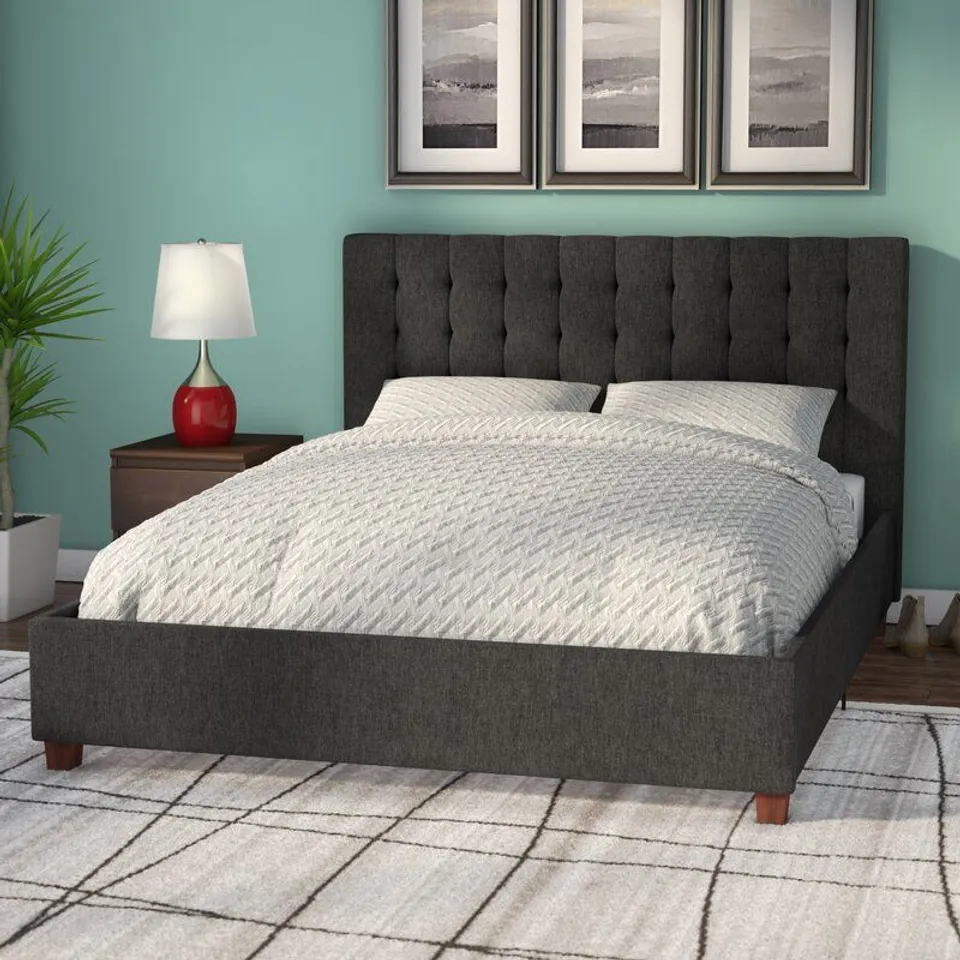 BOXED LITTRELL UPHOLSTERED PLATFORM BED- DOUBLE- GREY