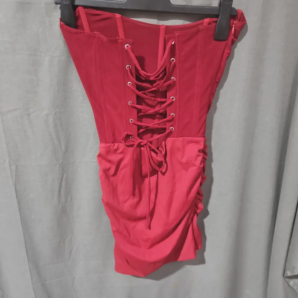 OUTCAST RED DRESS WITH LACE-UP BACK, SIZE S