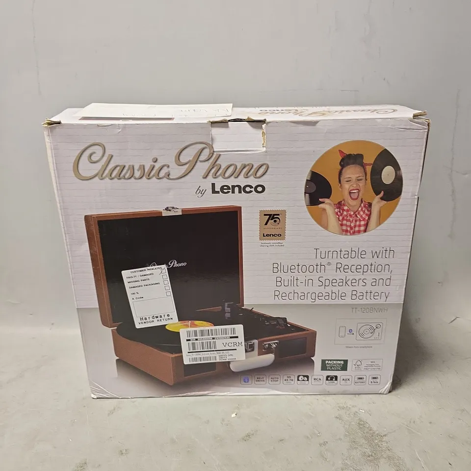 BOXED CLASSIC PHONO BY LENCO TURNTABLE WITH BLUETOOTH RECEPTION TT-120BNWH