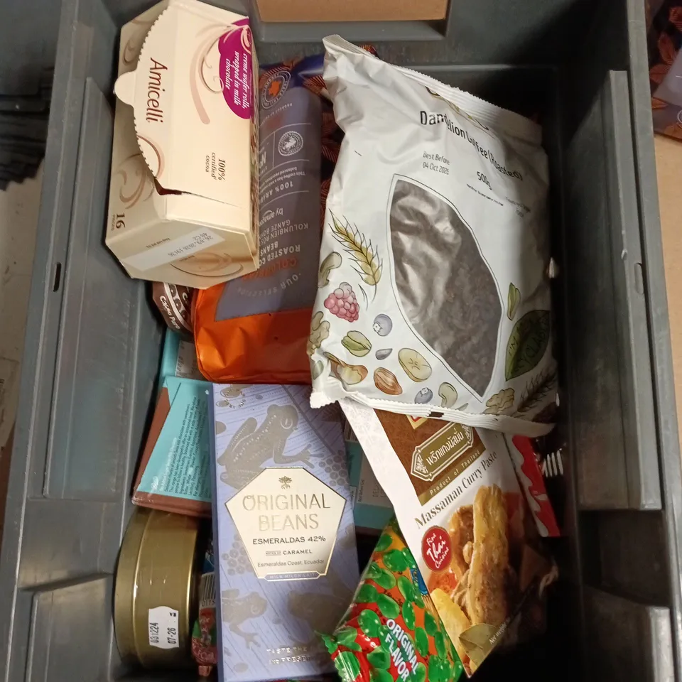 APPROXIMATELY 12 ASSORTED FOOD AND DRINKS ITEMS TO INCLUDE - COLUMBIAN ROASTED COFFED BEANS BY AMAZON, DAIRY MILK DAIM BAR MINI EGGS, LINDOR STRAWBERRIES & CREAM ETC 