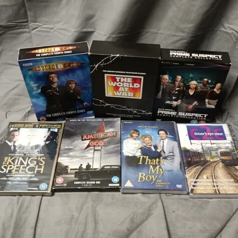 APPROXIMATELY 12 ASSORTED DVDS TO INCLUDE PRIME SUSPECT COMPLETE COLLECTION, DOCTOR WHO COMPLETE FOURTH SERIES, THE KINGS SPEECH, ETC