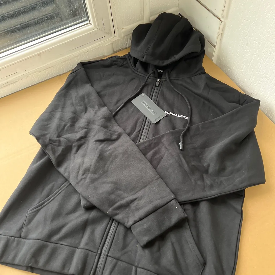 ALPHALETE SIZE LARGE BLACK ZIP THROUGH HOODIE