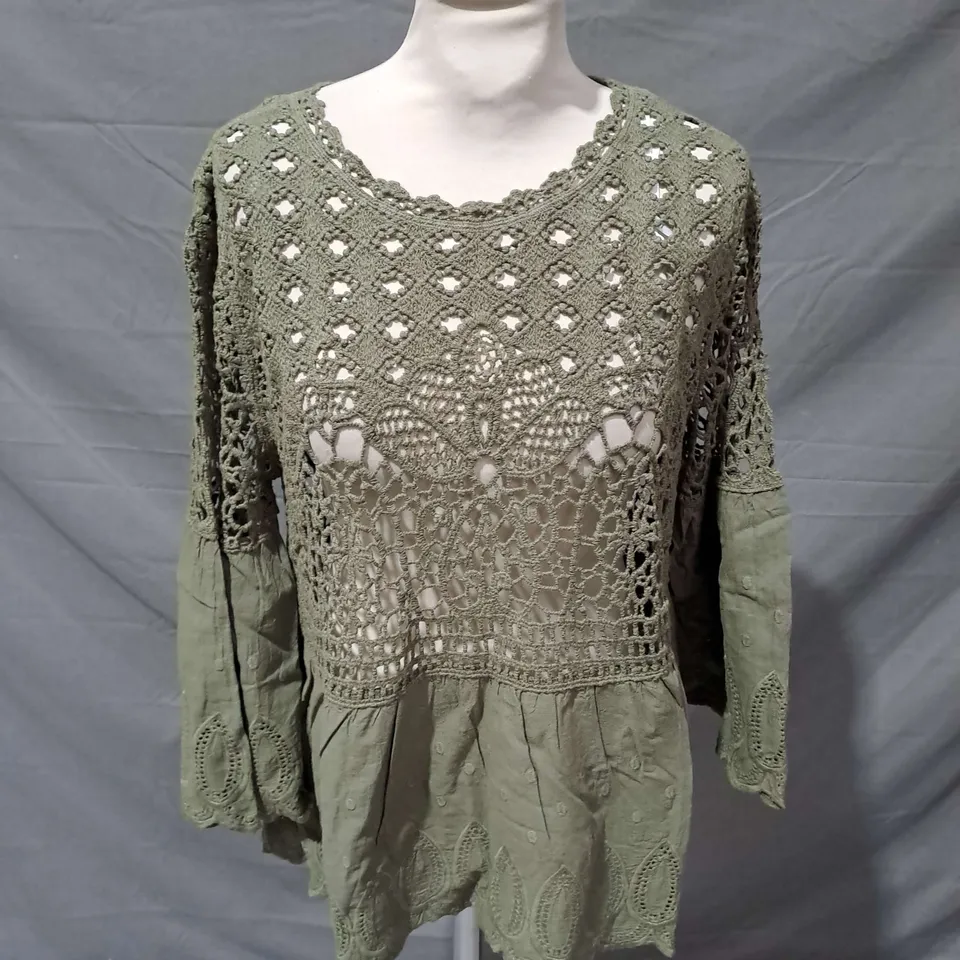 APRICOT BELL SLEEVE TOP IN KHAKI SIZE S/M