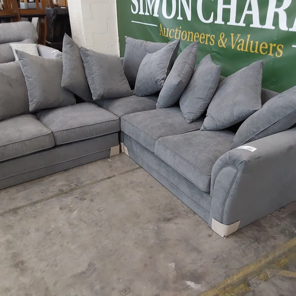 DESIGNER CORNER GROUP WITH SCATTER CUSHIONS GREY FABRIC 