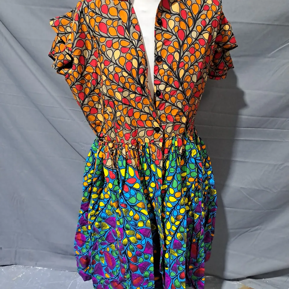 NEON AFRIQUE BUTTON UP DRESS IN MULTI AFRICAN PRINT SIZE L