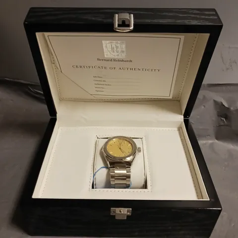 BOXED BERNARD REINHARDT SWISS MOVEMENT WATCH SAPPHIRE CRYSTAL STAINLESS STEEL CASE 