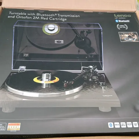 BOXED LENCO LBT-345WA TURNTABLE WITH BLUETOOTH TRANSMISSION AND ORTOFON 2M RED CARTRIDGE