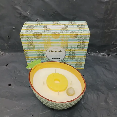 BOXED KIMBIE PINEAPPLE CERAMIC CANDLE BOWL & SCENTED CANDLE 