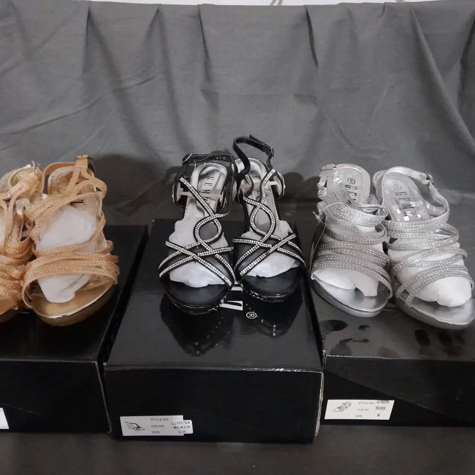 APPROXIMATELY 10 BOXED PAIR OF GEMZ HEELED SANDALS IN VARIOUS COLOURS AND SIZES TO INCLUDE SIZE 6 