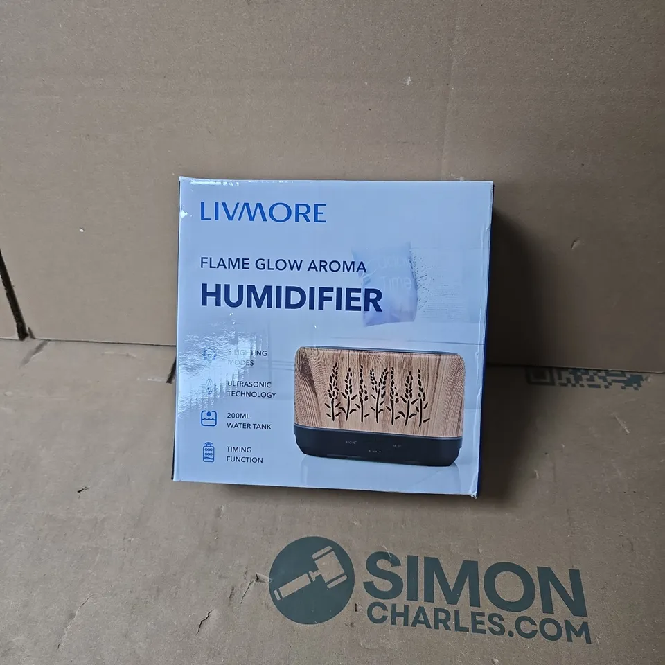 LIVMORE FLAME GLOW AROMA HUMIDIFIER – 200ML WATER TANK, ULTRASONIC