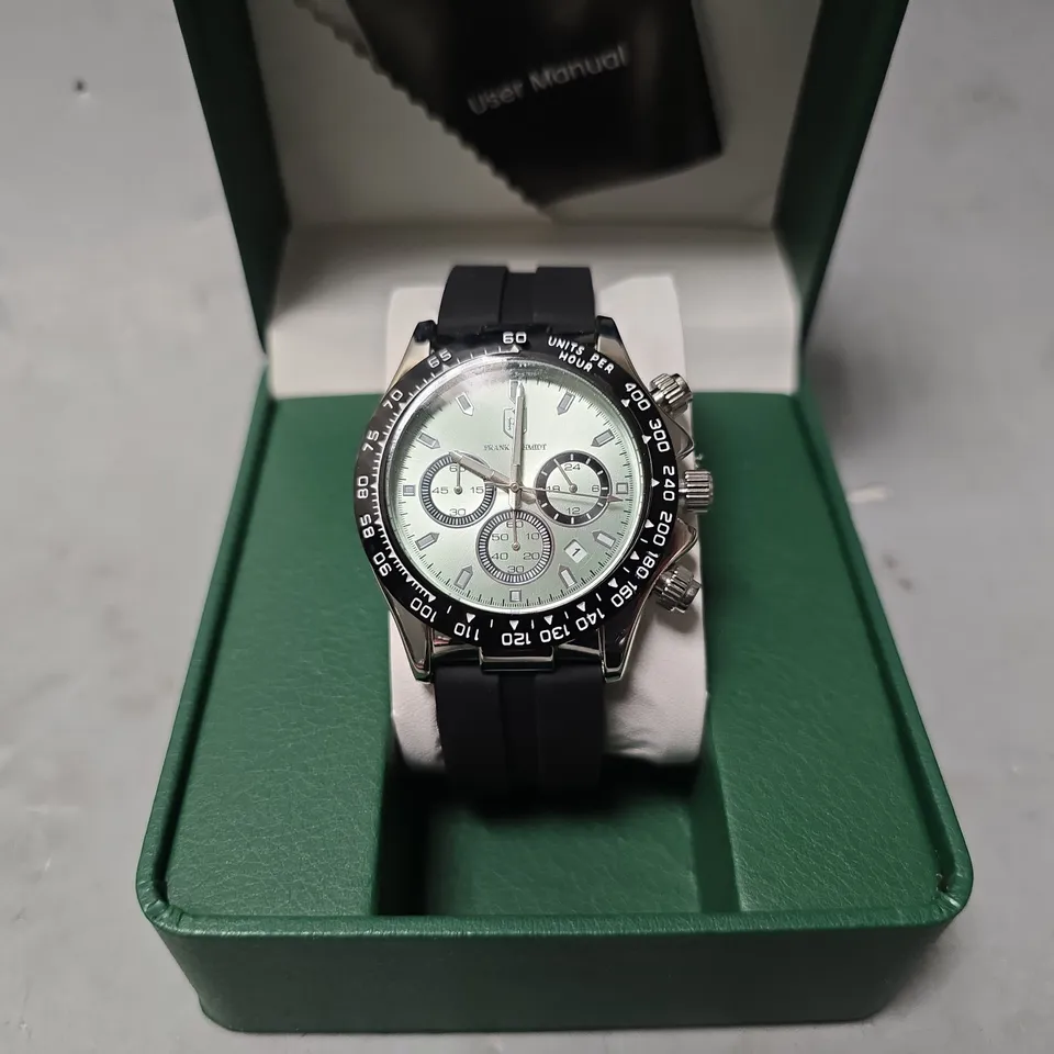 FRANK SCHMIDT WATCH – MULTI FUNCTION SUB DIALS WITH DATE – HQ RUBBER SPORTS STRAP – 3ATM WATER RESISTANT – GIFT BOX INCLUDED