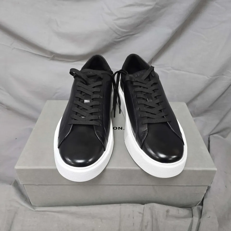 BOXED PAIR OF ICON. THE CLASSIC LEATHER TRAINERS IN BLACK - SIZE 43