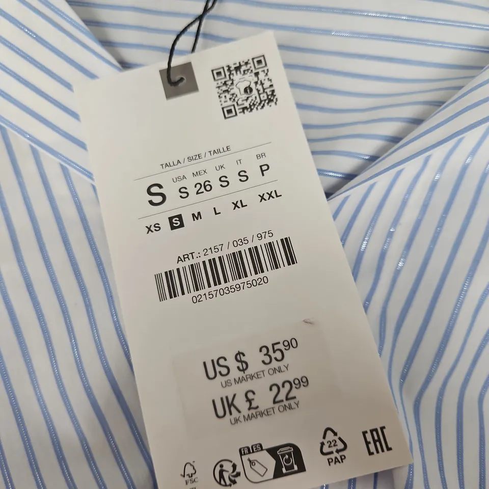 ZARA WOMEN'S STRIPED SHIRT – BLUE & WHITE, SIZE S