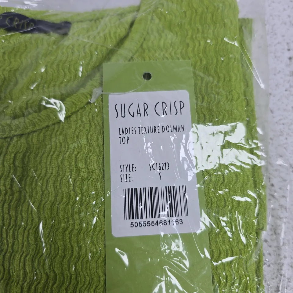 SUGAR CRISP LADIES TEXTURE DOLMAN TOP – GREEN, UK SIZE S
