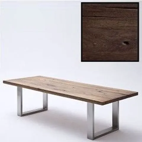 BRAND NEW BOXED CAPELLO 220CM DINING TABLE IN DARK OAK WITH STAINLESS STEEL LEGS 220×76×100CM (2 BOXES)