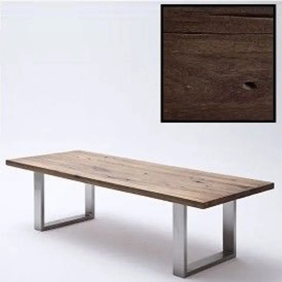 BRAND NEW BOXED CAPELLO 220CM DINING TABLE IN DARK OAK WITH STAINLESS STEEL LEGS 220×76×100CM (2 BOXES)