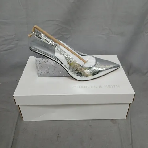 BOXED PAIR OF CHARLES & KEITH OPEN BACK WEDGED SHOES - 5