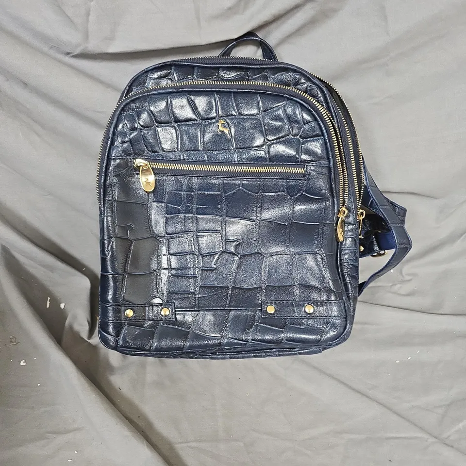 NAVY CROCODILE-EMBOSSED FAUX LEATHER MINI BACKPACK WITH GOLD HARDWARE 