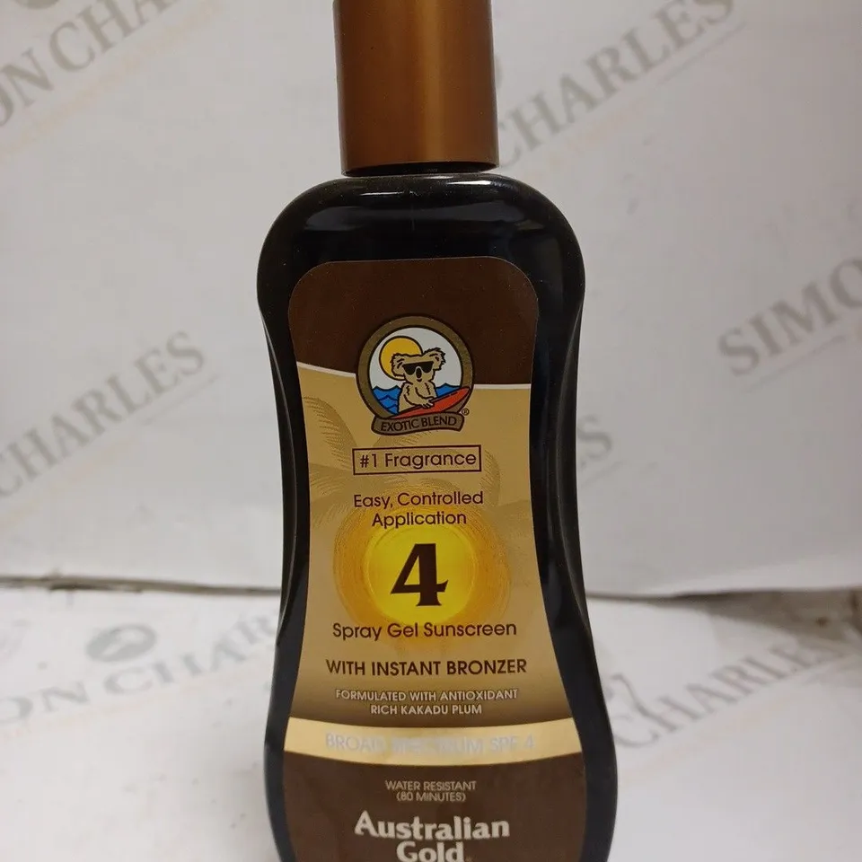 20 AUSTRALIAN GOLD SPF 4 SPRAY GEL SUNSCREEN WITH INSTANT BRONZER