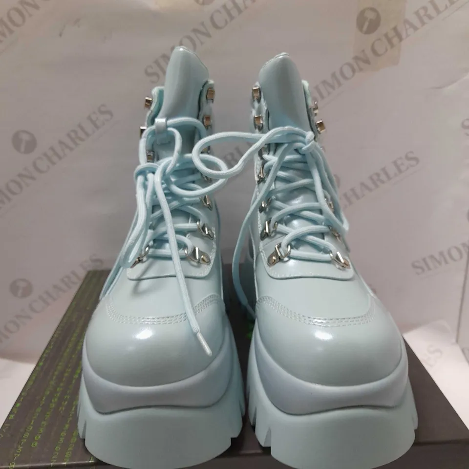 KOI GOOEY BABY BLUE PLATFORM BOOTS - SIZE 6
