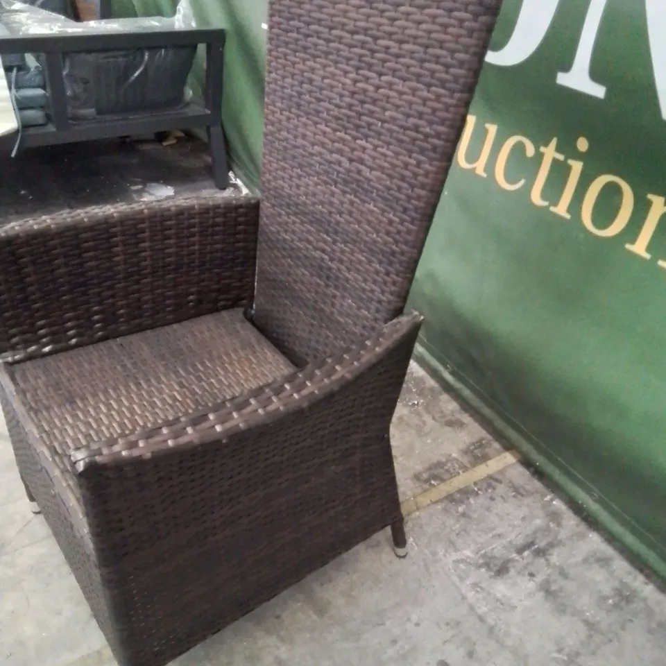 DESIGNER BROWN RATTAN RECLINING HIGH BACKED PATIO ARMCHAIR