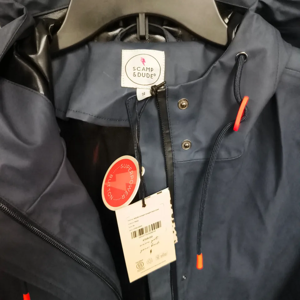 SCAMP & DUDE ADULTS LONGER LENGTH RAIN COAT – NAVY – UK 14
