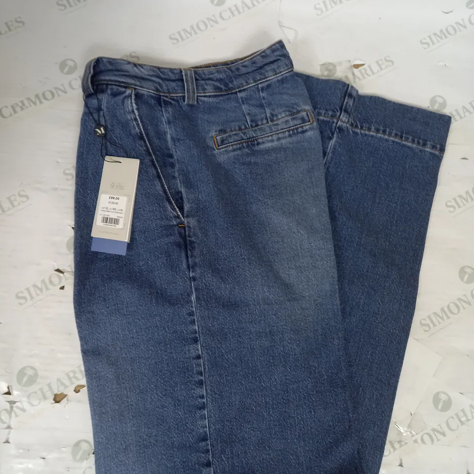 MINT VELVET INDIGO PLEAT FRONT WIDE LEG JEANS IN BLUE DENIM SIZE 12L