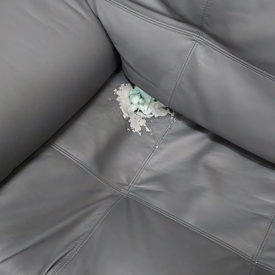 DESIGNER THREE SEATER SOFA GREY LEATHER 