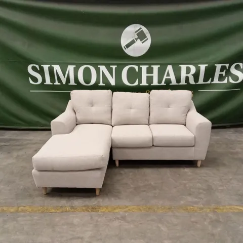DESIGNER 3 SEATER FABRIC CORNER CHAISE SOFA - BEIGE