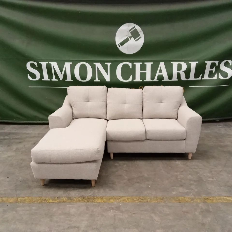 DESIGNER 3 SEATER FABRIC CORNER CHAISE SOFA - BEIGE
