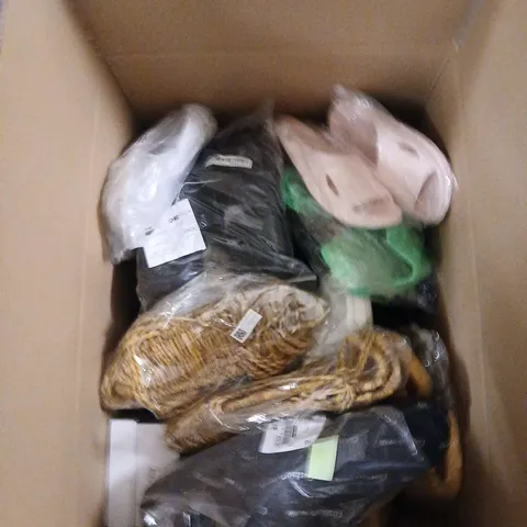 LARGE BOX OF APPROX 12 ASSORTED SHOES IN VARIOUS COLOUR, STYLE AND SIZES