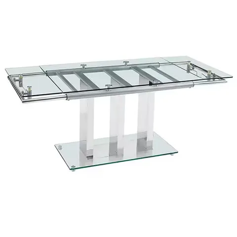 BOXED RIHANNA CLEAR GLASS EXTENDING DINING TABLE (3 BOXES)