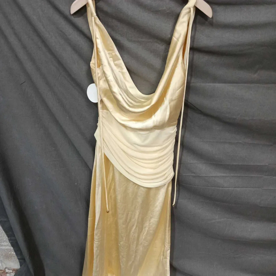 OH HELLO COUTURE CHAMPAGNE SATIN DRAPED EVENING DRESS - WOMEN'S SIZE S 
