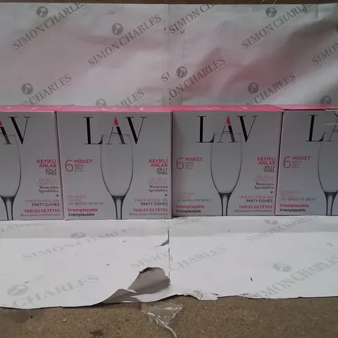 BOXED LAV MISKET WINE GLASSES SET OF 6 4 BOXES APPROXIMATELY 24 GLASSES