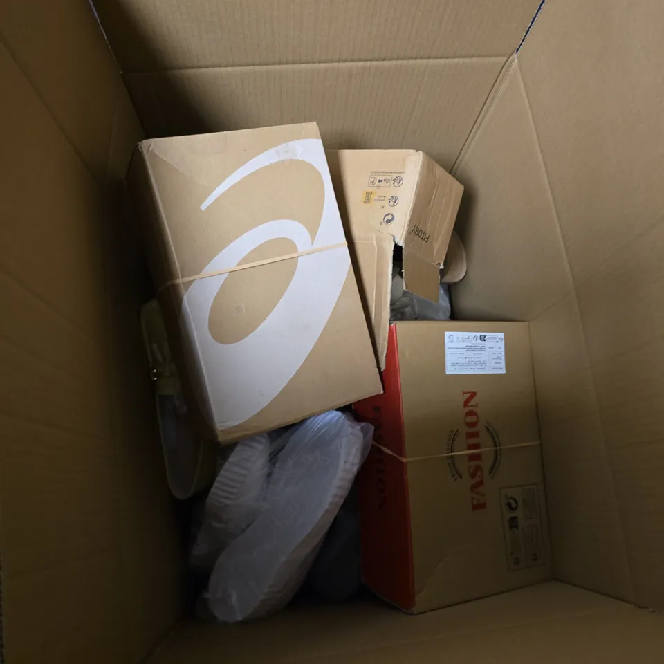 BOX OF APPROXIMATELY 15 PAIRS OF SHOES IN VARIOUS STYLES , COLOURS AND SIZES