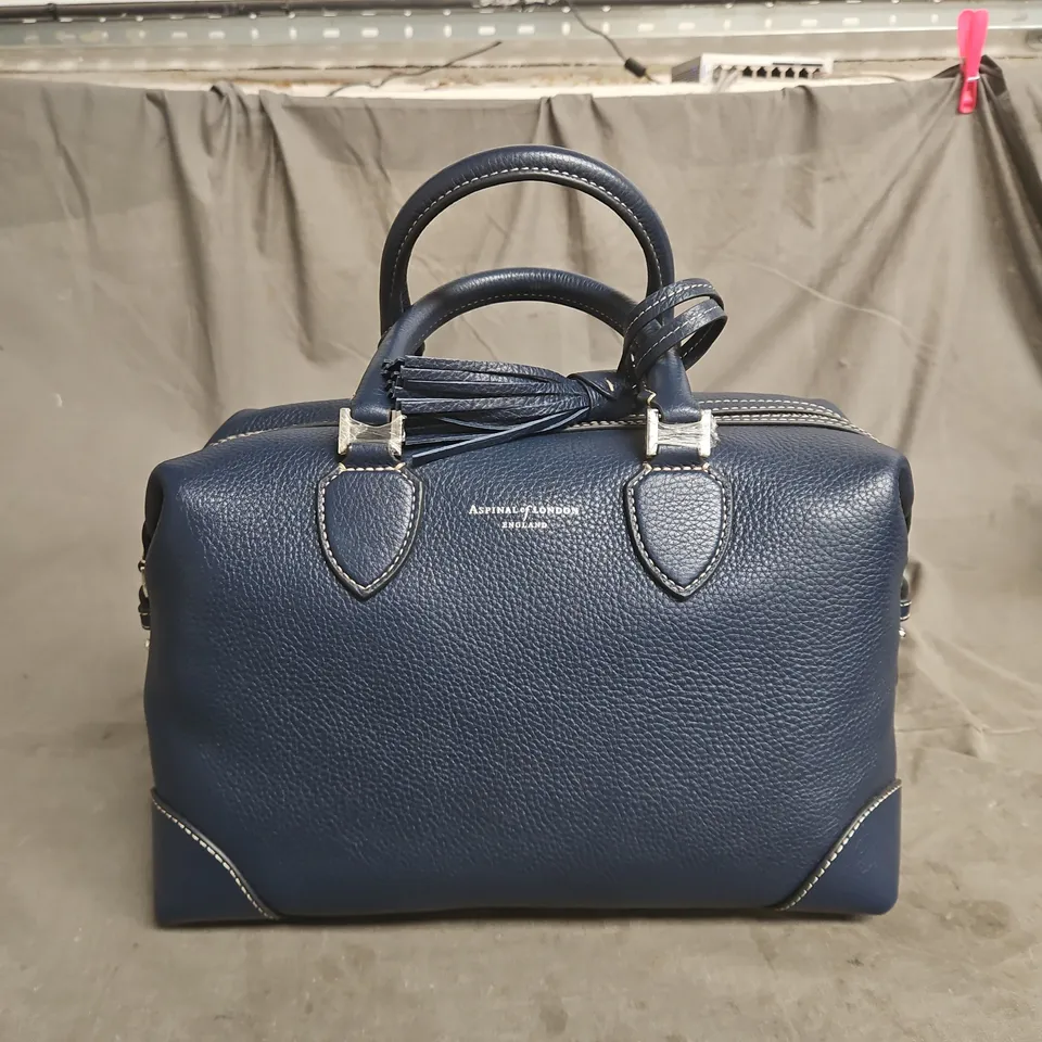 ASPINAL OF LONDON NAVY BLUE PEBBLED LEATHER HANDBAG